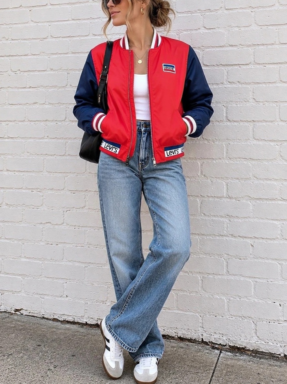 Levi's Red & Navy Colorblock Stripe Logo Trim Bomber Jacket Medium